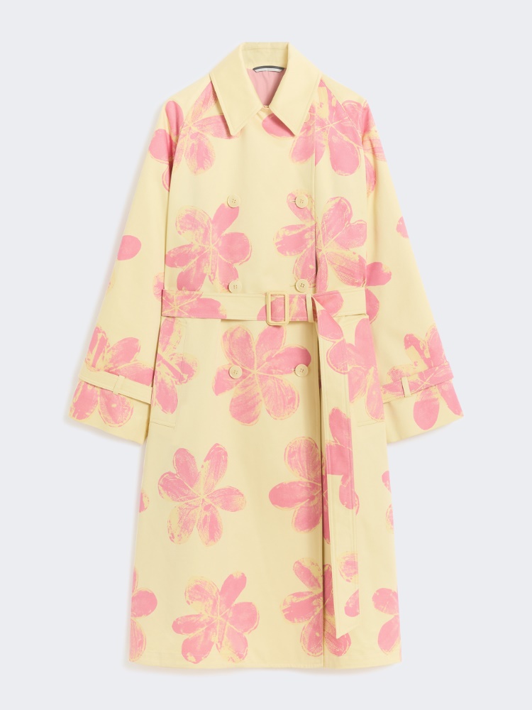 Midi trench coat in patterned water-repellent gabardine - YELLOW - Max Mara