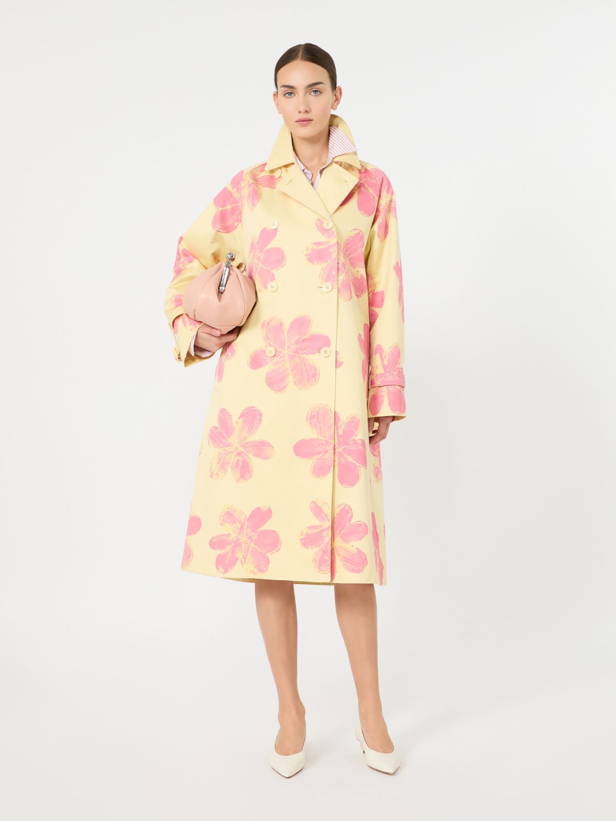 Midi trench coat in patterned water-repellent gabardine - YELLOW - Max Mara - 5