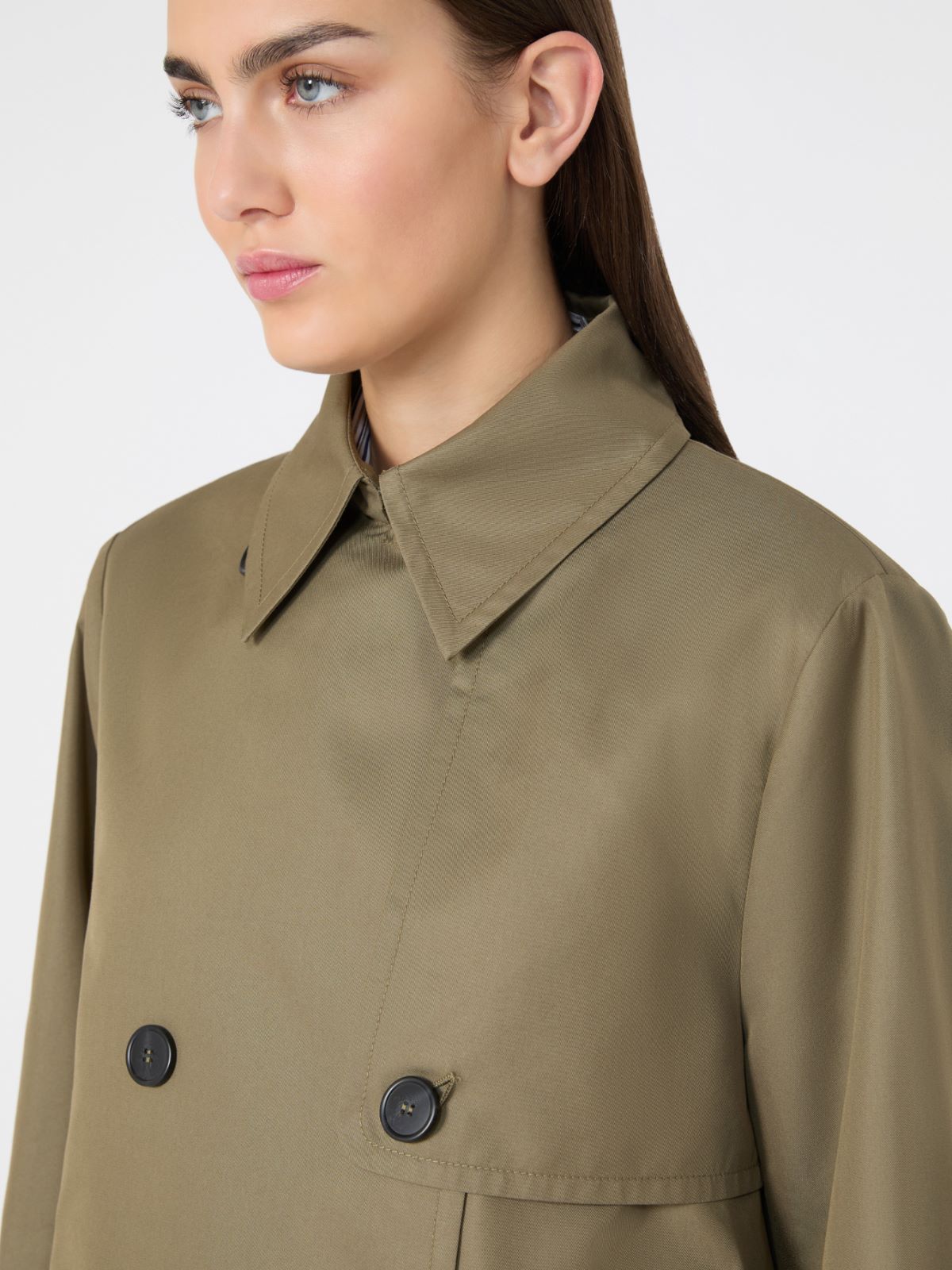 Cropped, water-repellent gabardine trench coat - MUD - Max Mara - 11