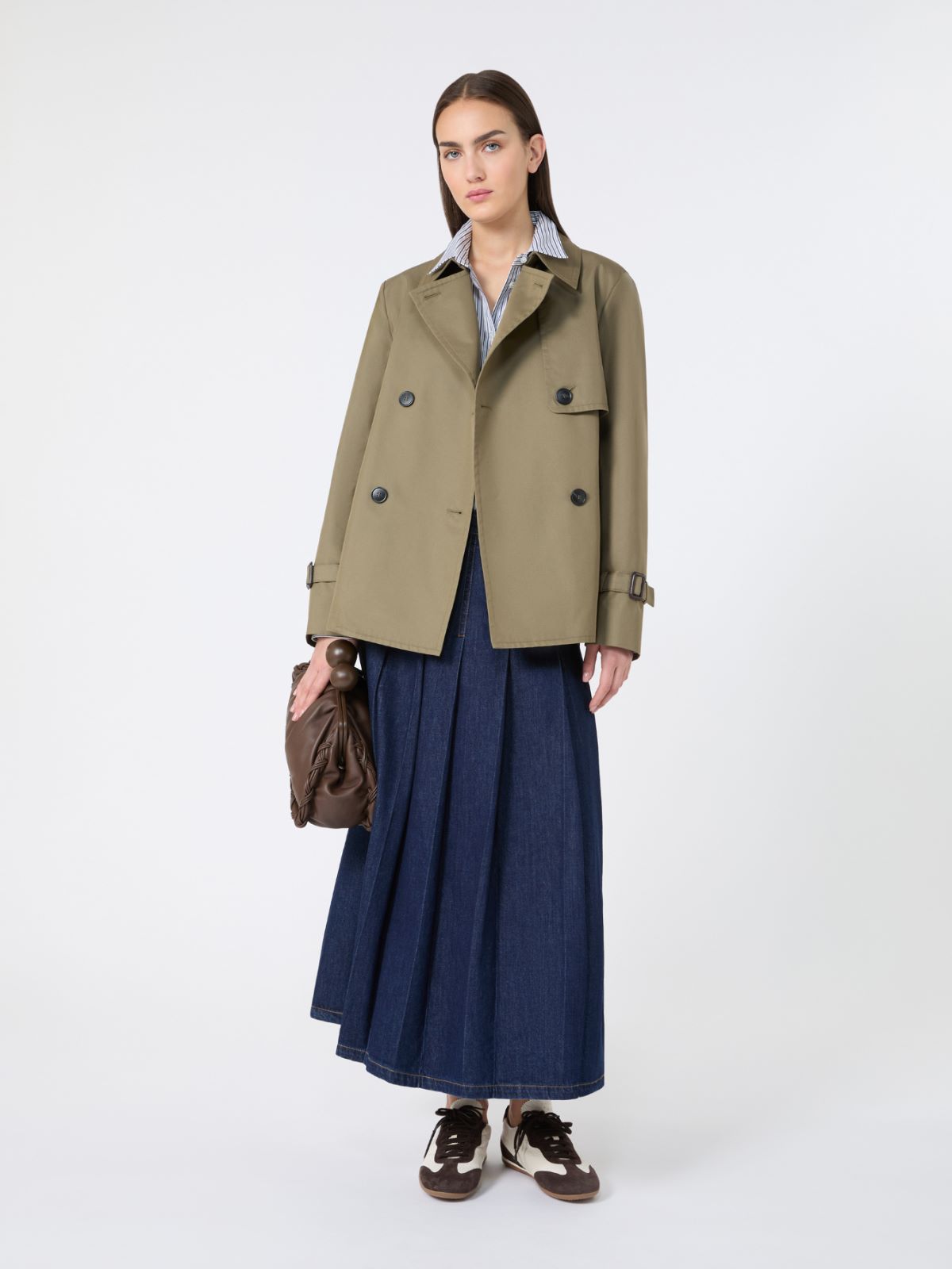 Cropped, water-repellent gabardine trench coat - MUD - Max Mara - 11