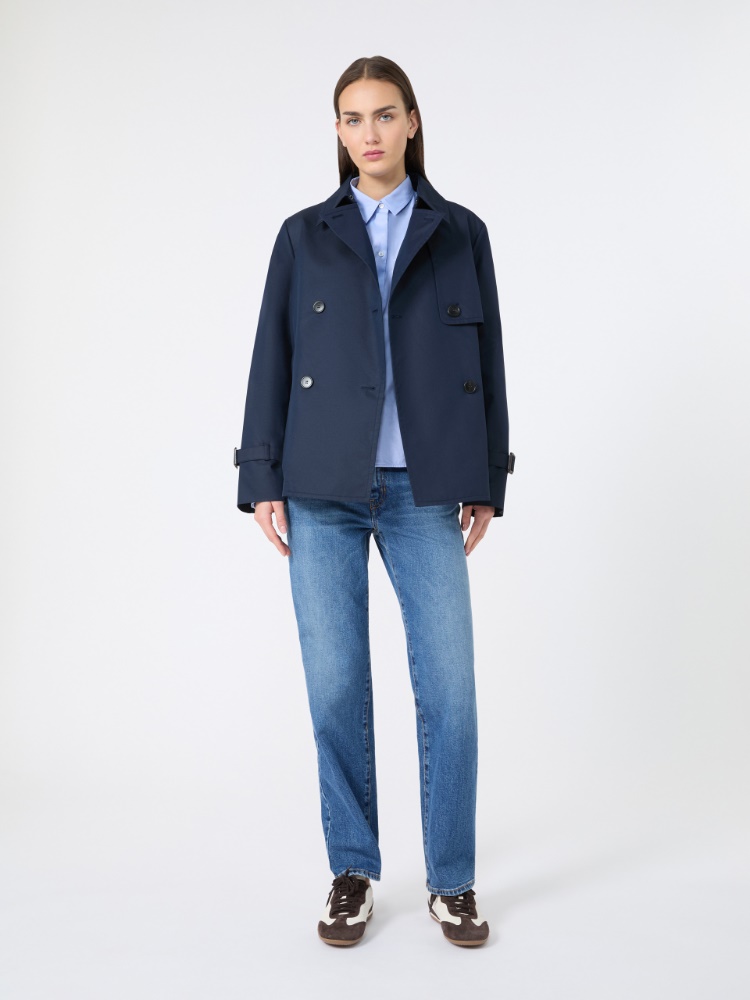 Cropped, water-repellent gabardine trench coat - NAVY - Max Mara