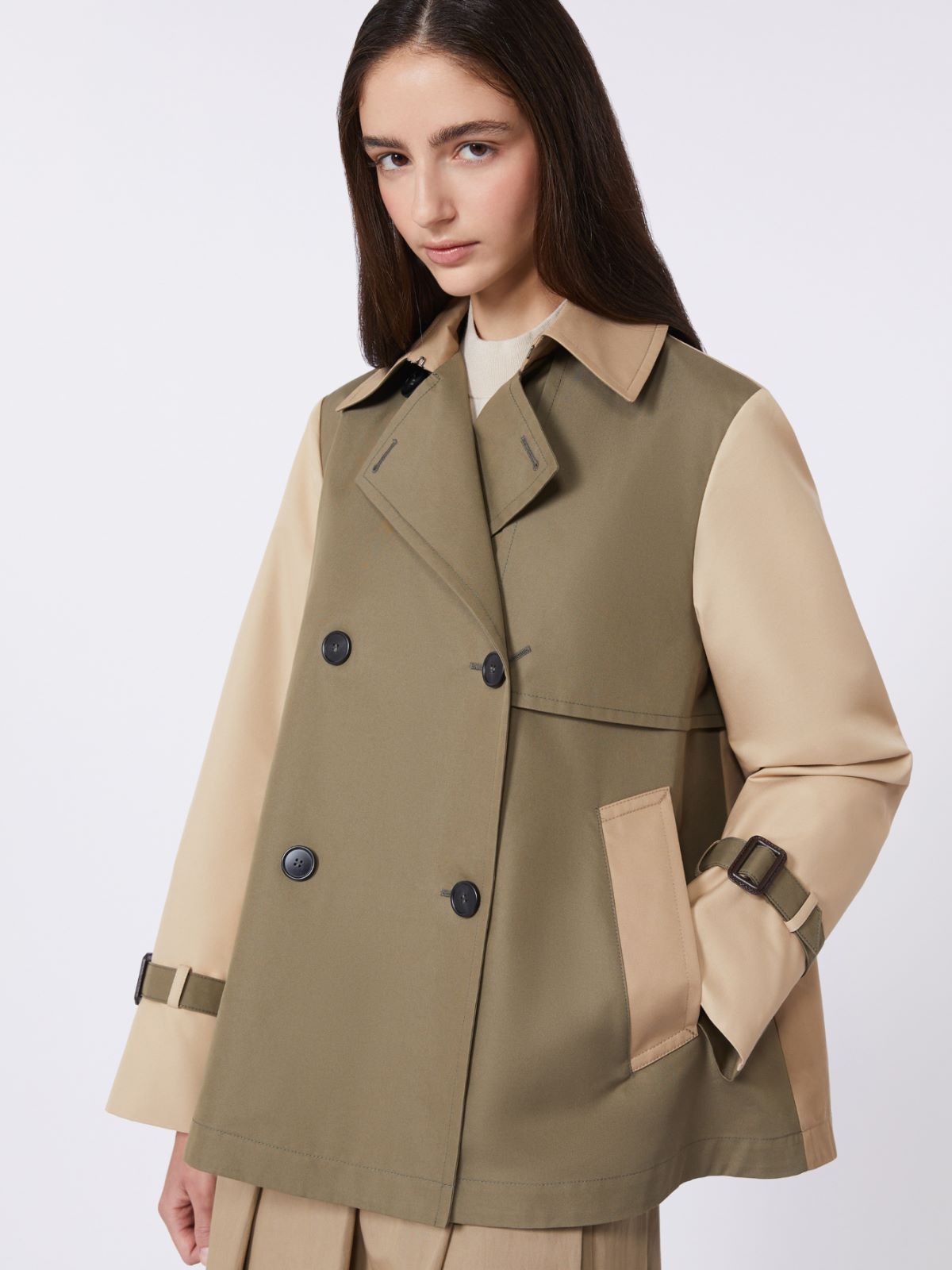 Cropped, water-repellent gabardine trench coat - MUD - Max Mara - 5