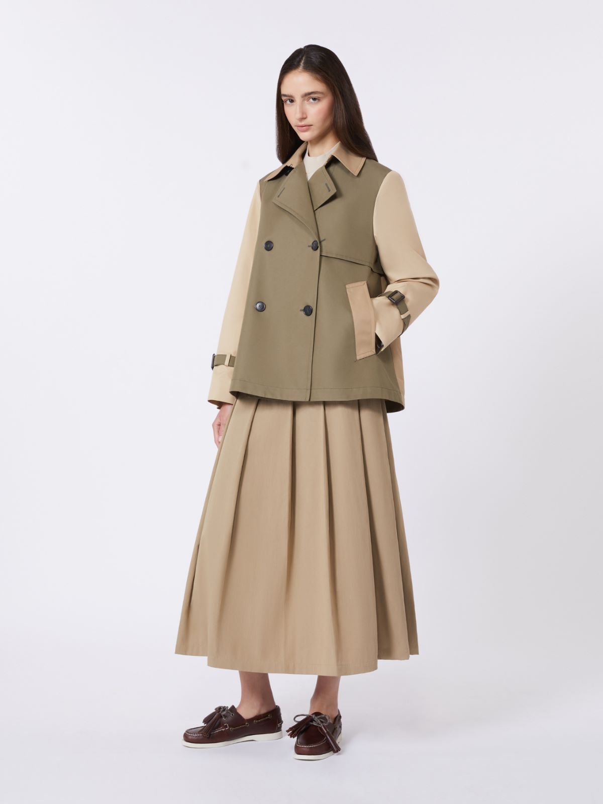 Cropped, water-repellent gabardine trench coat - MUD - Max Mara - 5