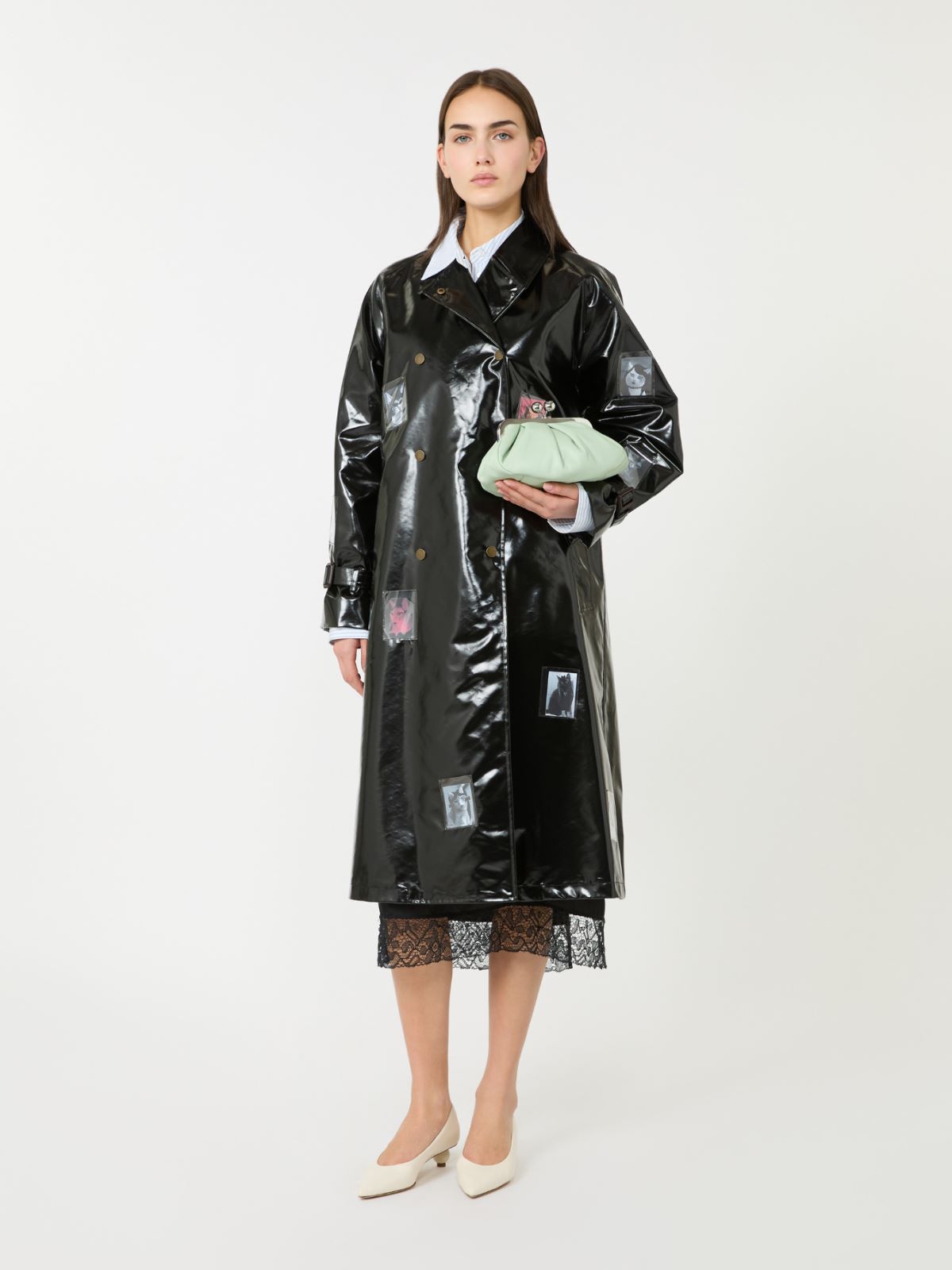 Vinyl-effect gabardine midi trench coat - BLACK - Max Mara