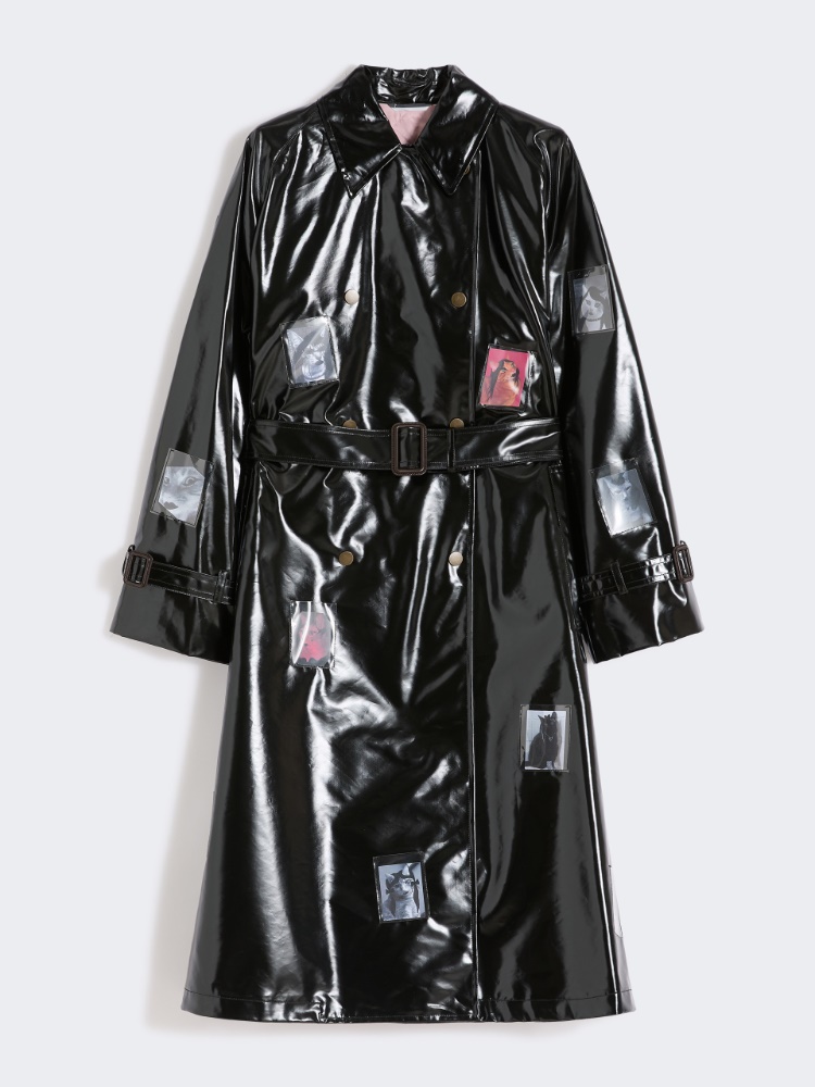 Vinyl-effect gabardine midi trench coat - BLACK - Max Mara