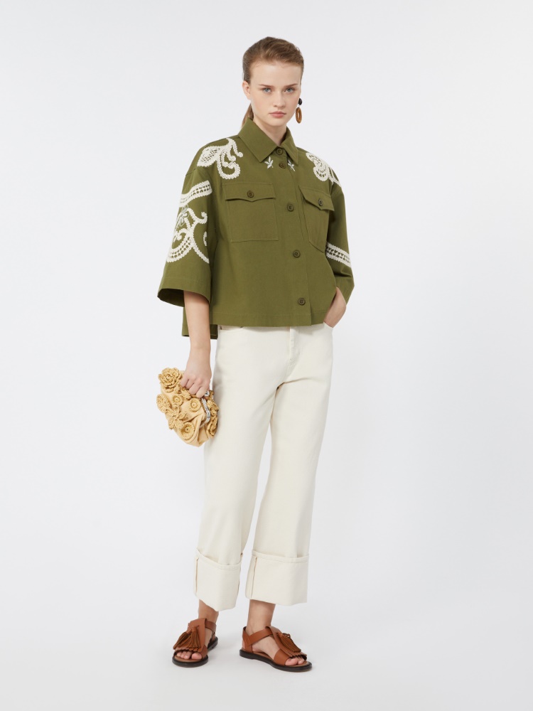 Chaqueta de tela de algodón con bordados - KAKI - Max Mara