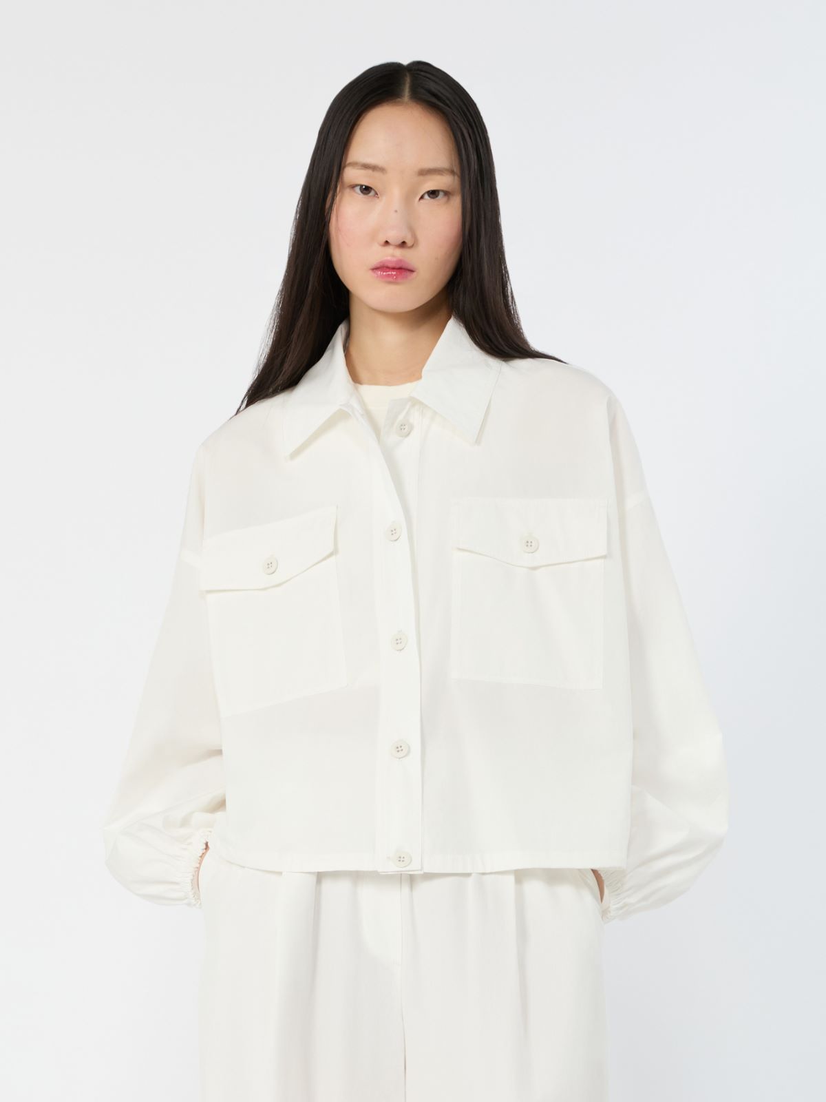 Oversized jacket in cotton poplin - IVORY - 2