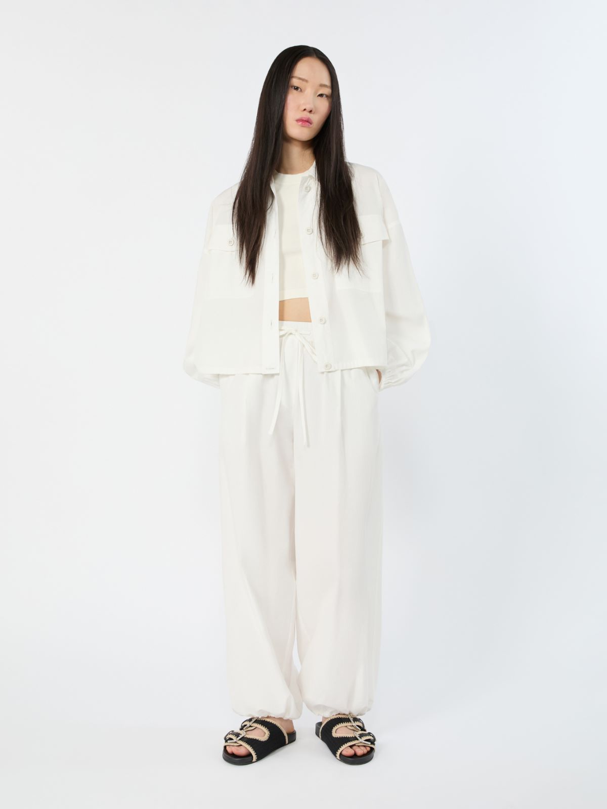 Oversized jacket in cotton poplin + IVORY - Max Mara