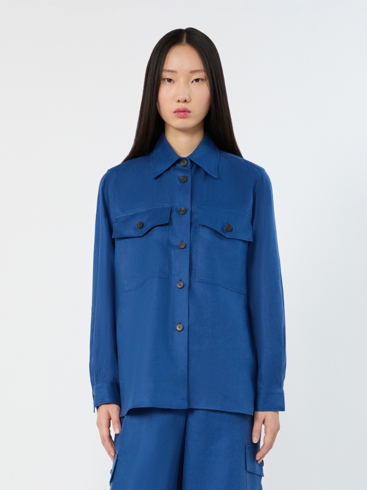 Linen workwear jacket - CORNFLOWER BLUE - 2