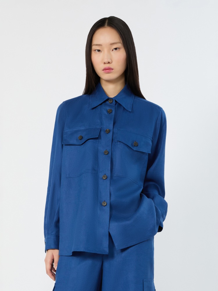 Linen workwear jacket - CORNFLOWER BLUE - 4