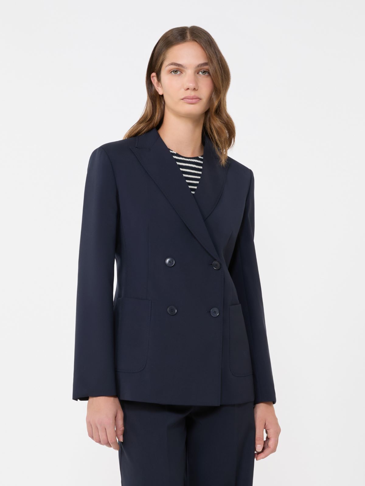 Double-breasted stretch wool blazer - NAVY - Max Mara - 5