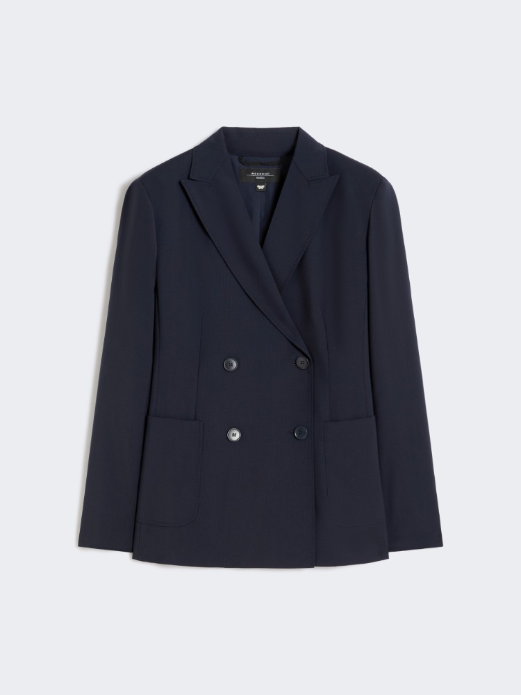 Double-breasted stretch wool blazer - NAVY - Max Mara