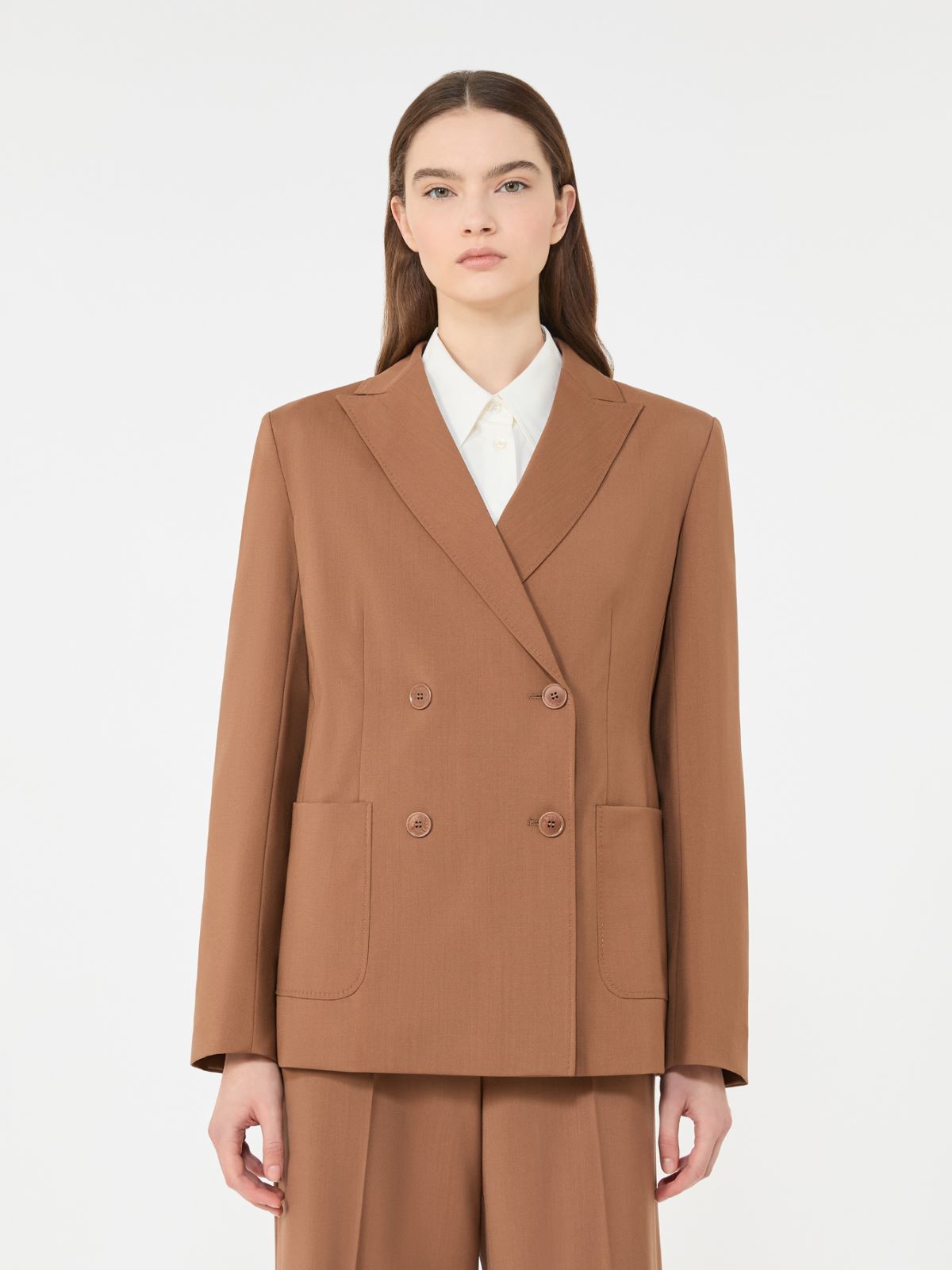 Double-breasted stretch wool blazer - TOBACCO - Max Mara - 6