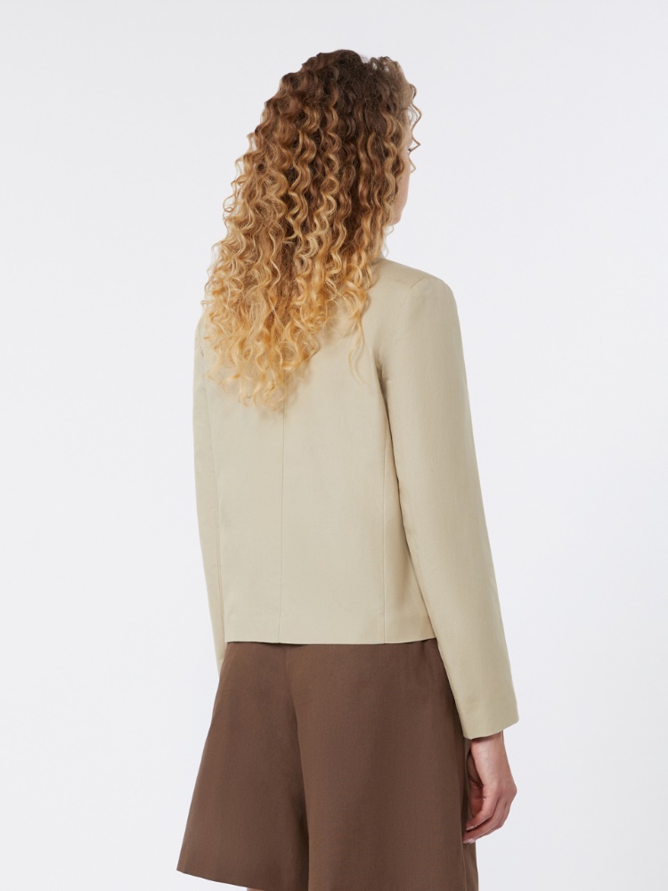 Jednorzędowa kurtka z płótna bawełniano-lnianego - PIASKOWY - 3