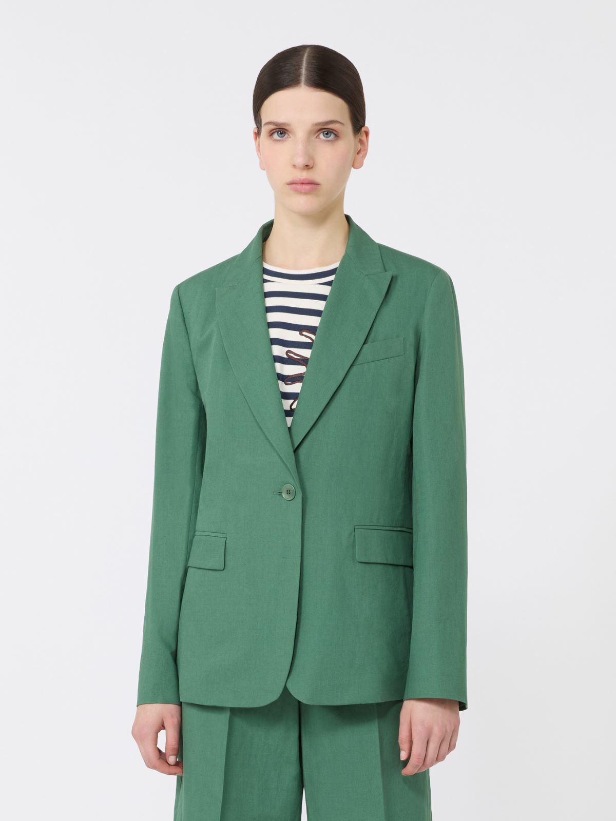 Linen and cotton canvas blazer - GREEN - 2
