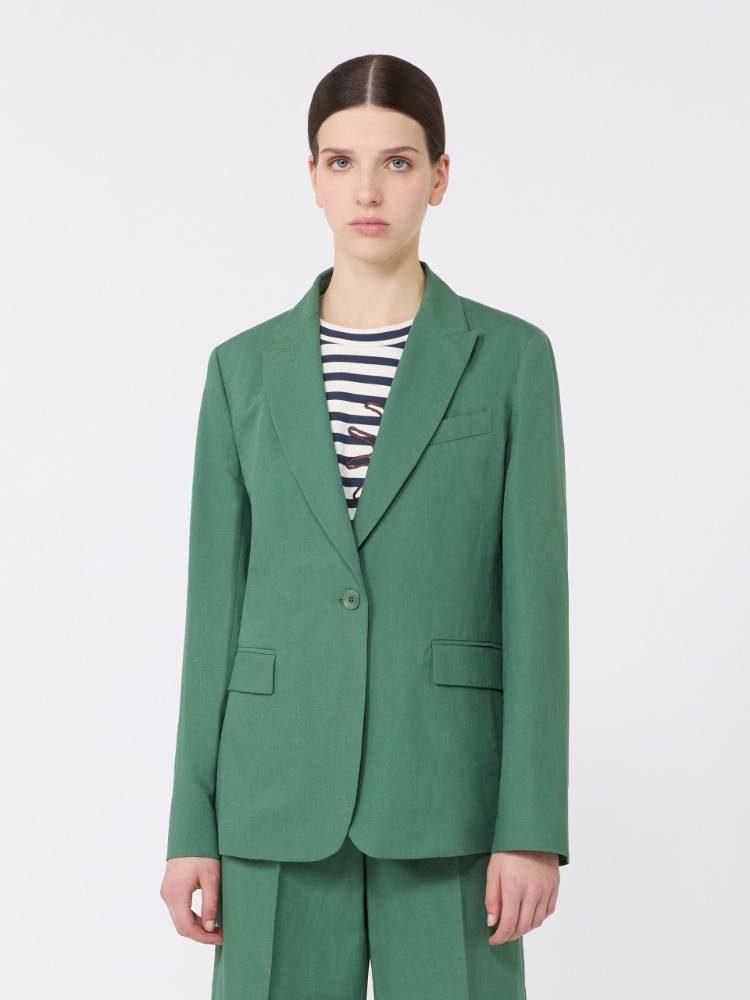 Linen and cotton canvas blazer - GREEN - 2