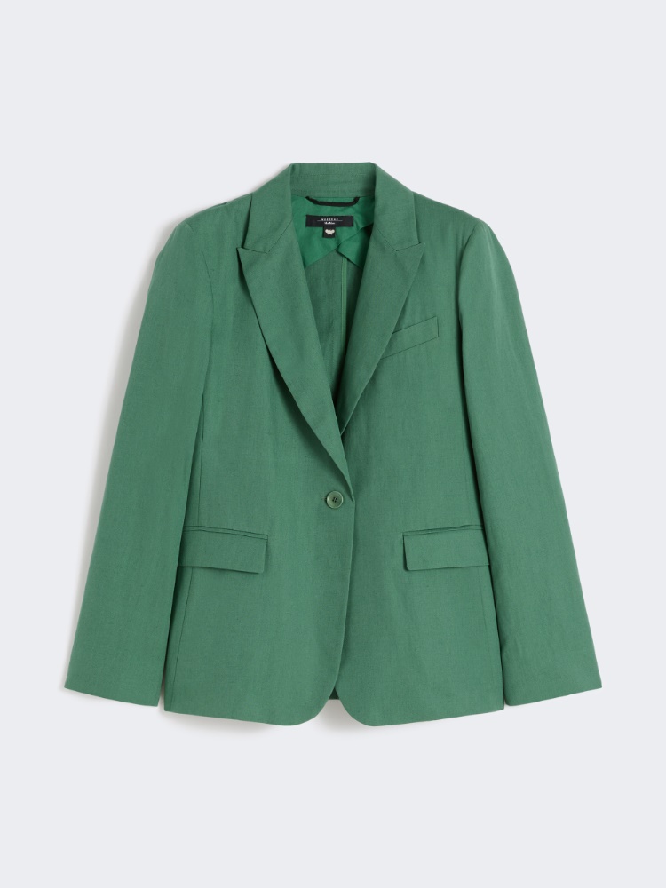 Linen and cotton canvas blazer - GREEN - 5