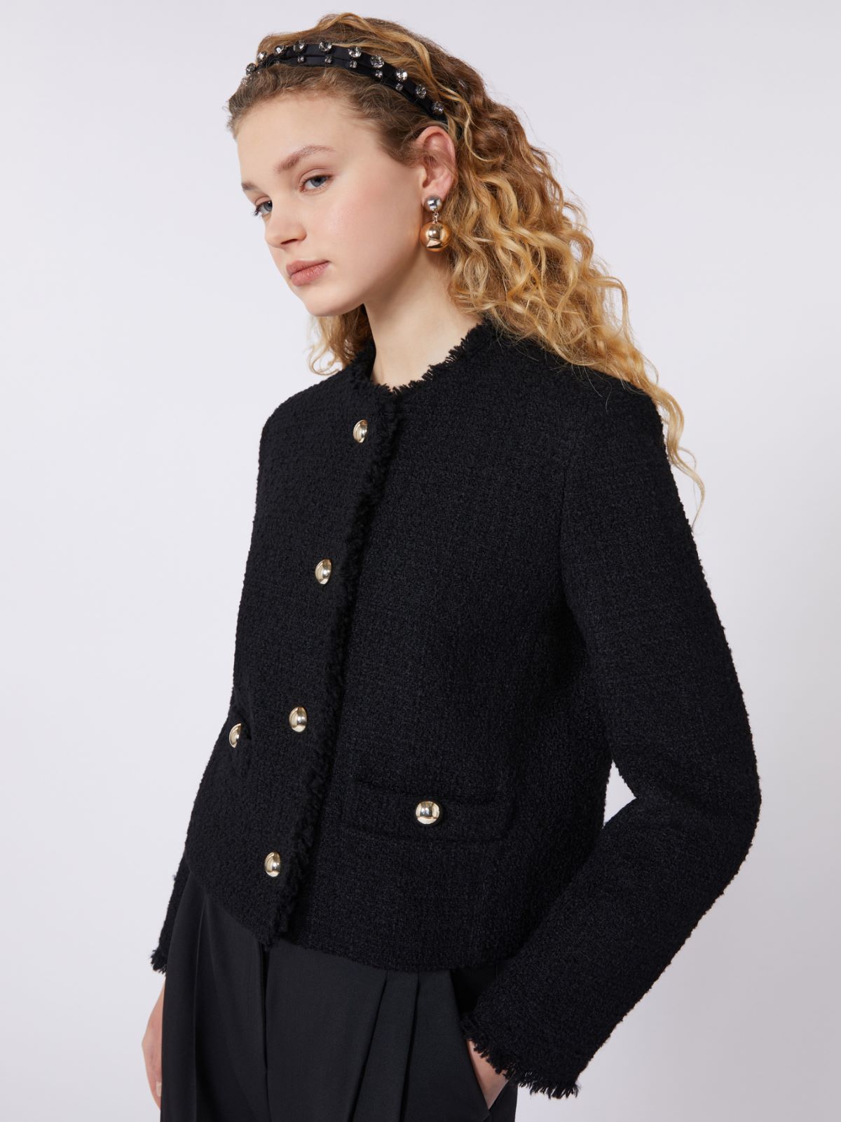 Wool-blend crew-neck jacket - BLACK - Max Mara - 5