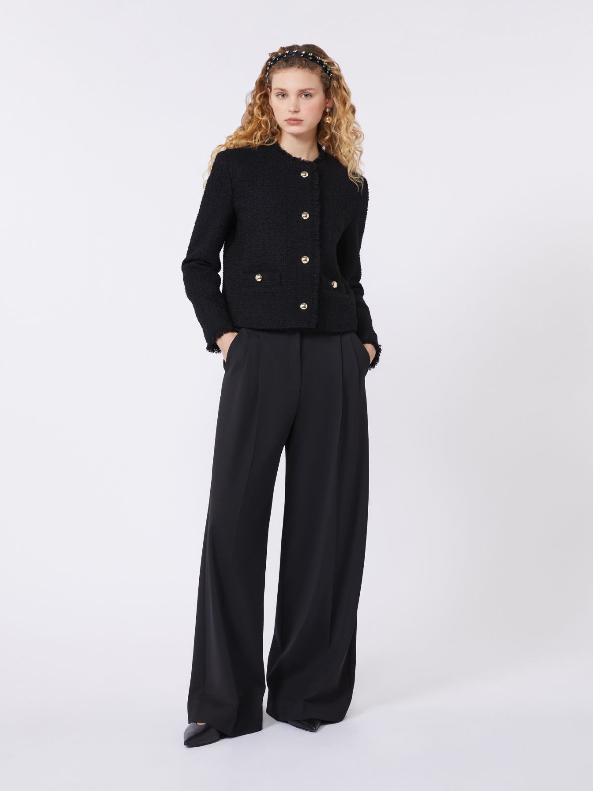 Wool-blend crew-neck jacket - BLACK - Max Mara