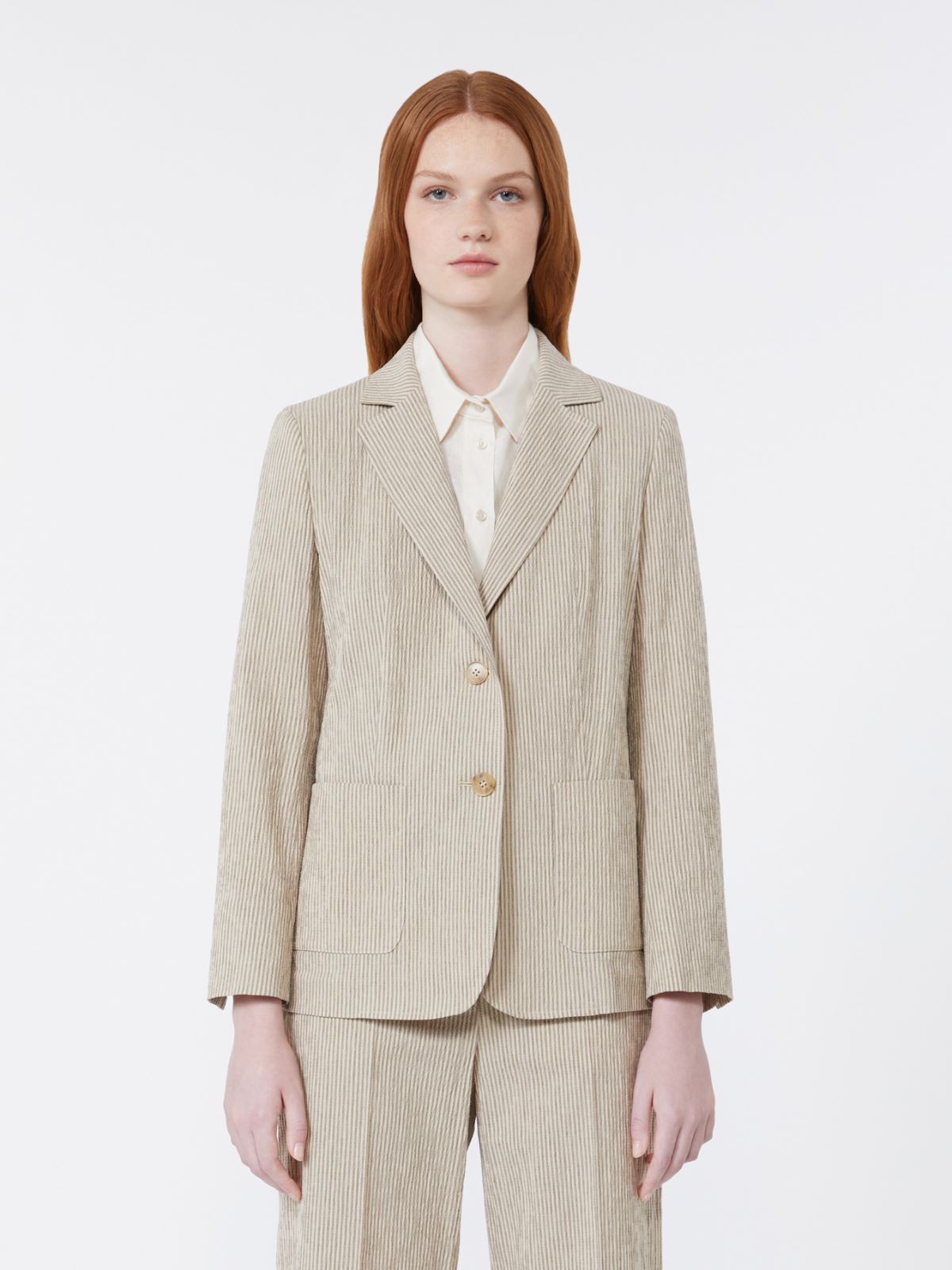 Cotton and linen seersucker blazer - SAND - Max Mara - 9