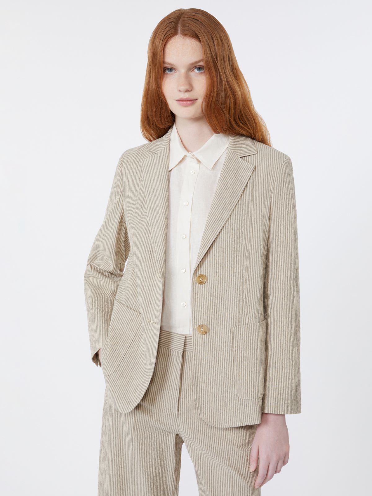Cotton and linen seersucker blazer - SAND - Max Mara - 9