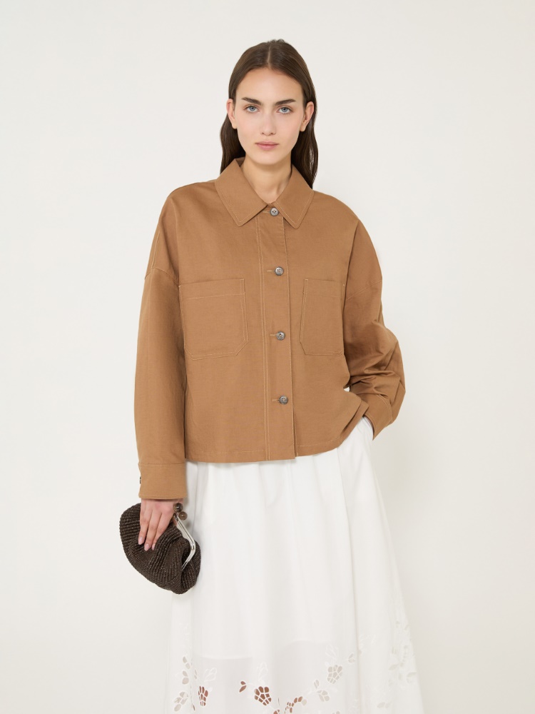 Giacca over in stuoia di cotone e lino - CUOIO - 4