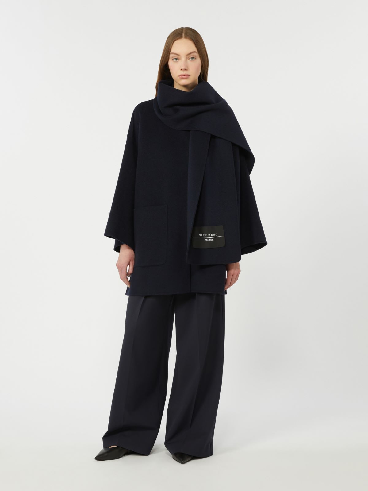 Wool-blend coat with scarf - NAVY - Max Mara