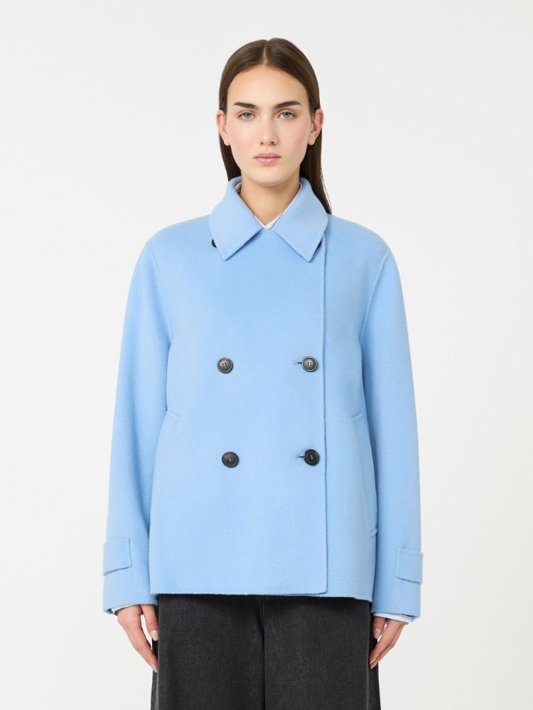 Double-breasted wool-blend pea coat - LIGHT BLUE - 2