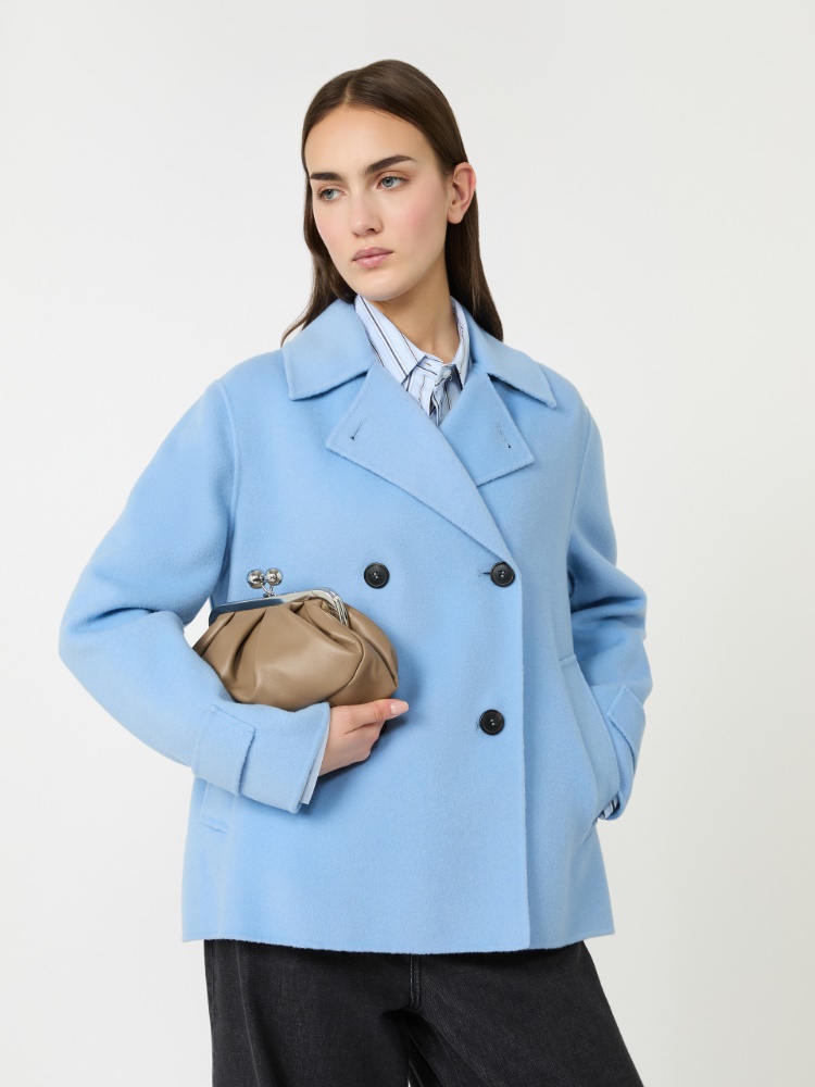 Double-breasted wool-blend pea coat - LIGHT BLUE - 4