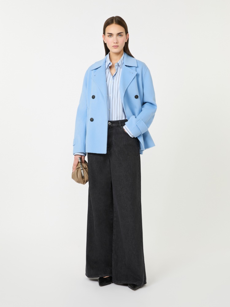Double-breasted wool-blend pea coat - LIGHT BLUE