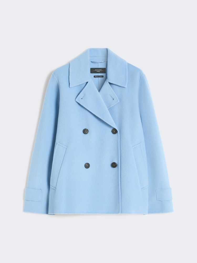 Double-breasted wool-blend pea coat - LIGHT BLUE