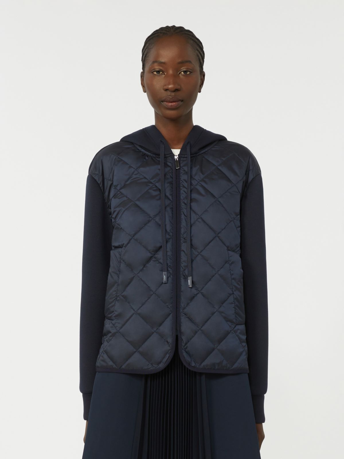 Padded, hooded jacket in water-repellent canvas and jersey - NAVY - Max Mara - 5