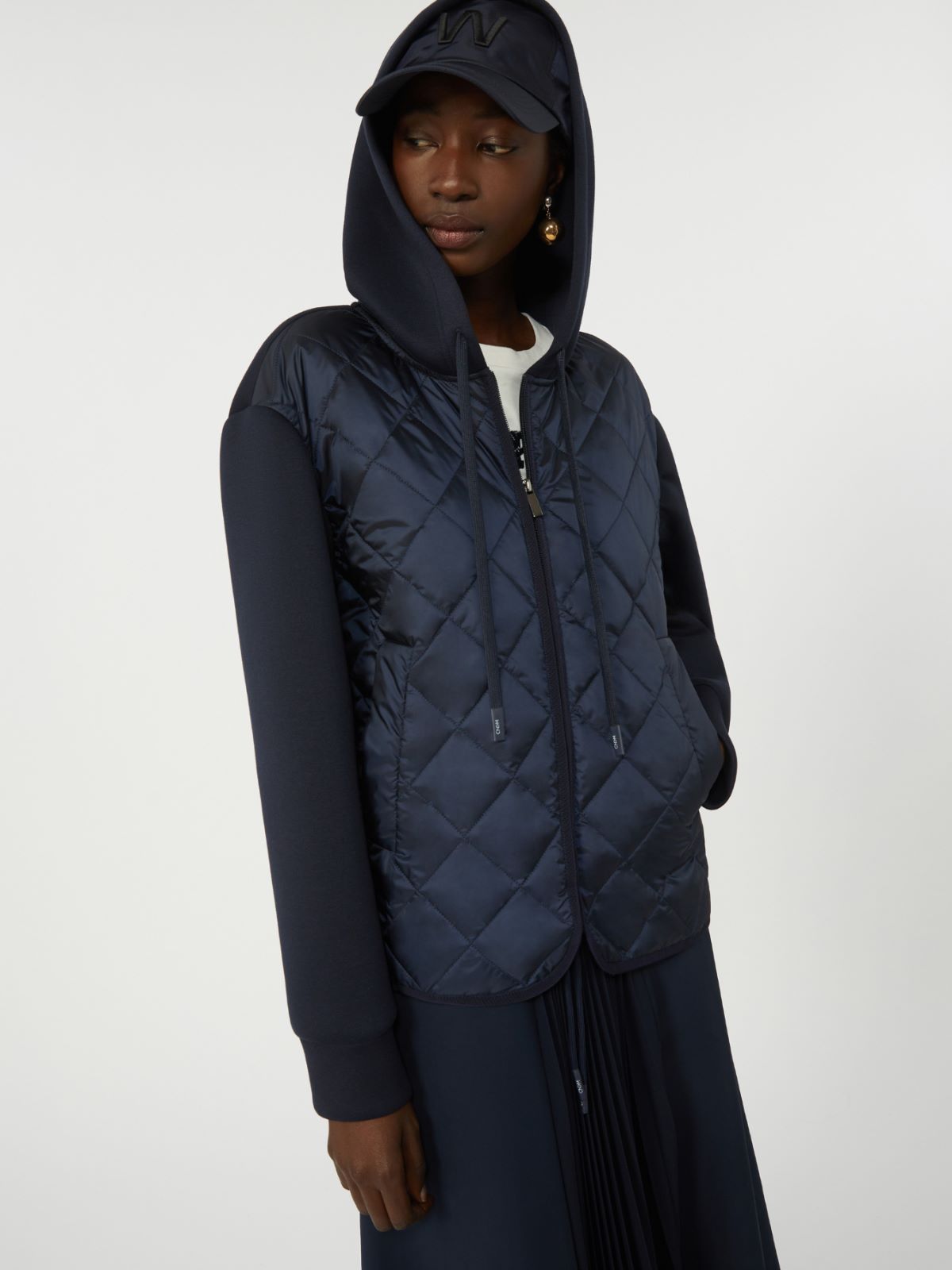 Padded, hooded jacket in water-repellent canvas and jersey - NAVY - Max Mara - 5