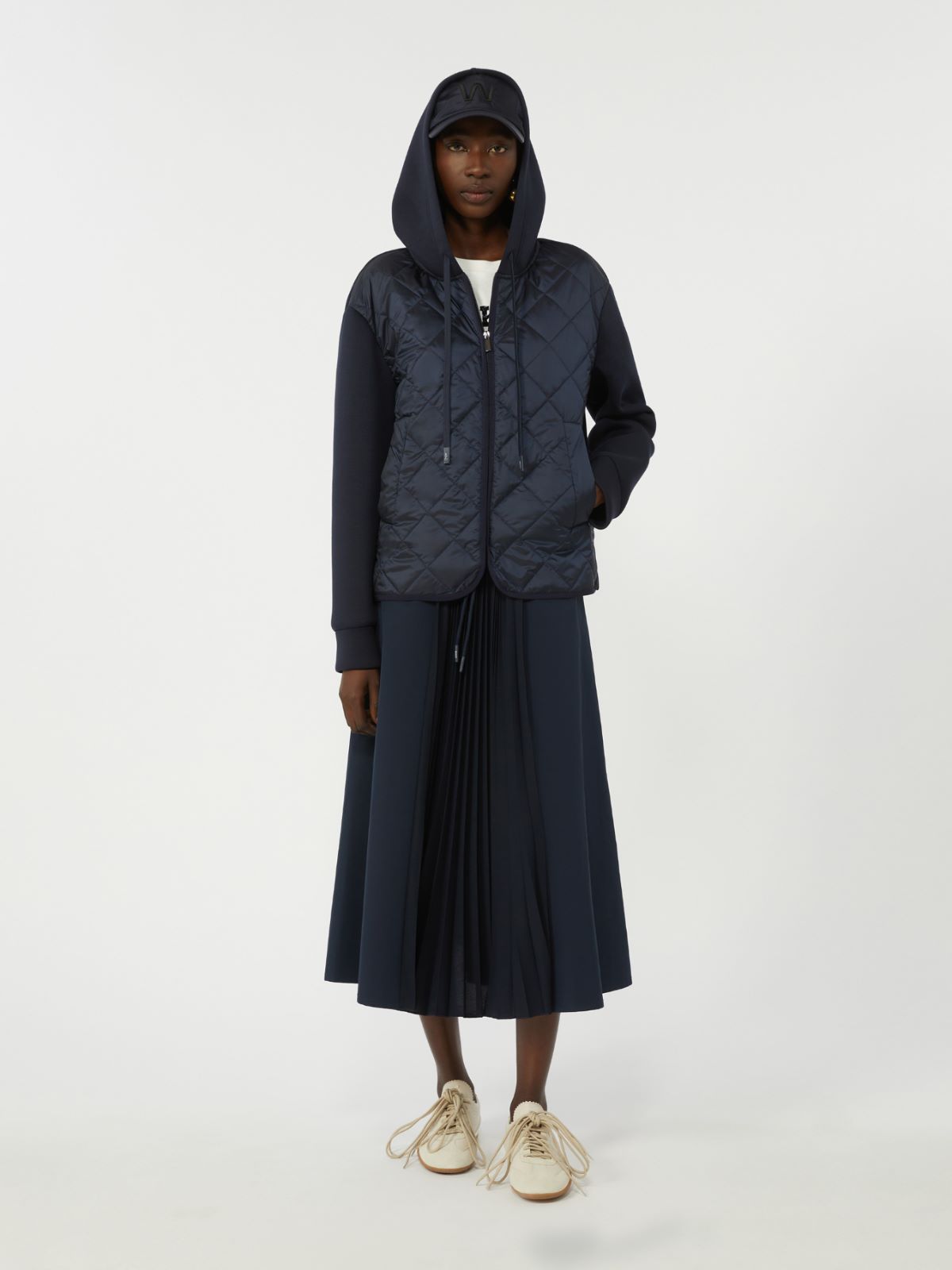 Padded, hooded jacket in water-repellent canvas and jersey - NAVY - Max Mara - 5