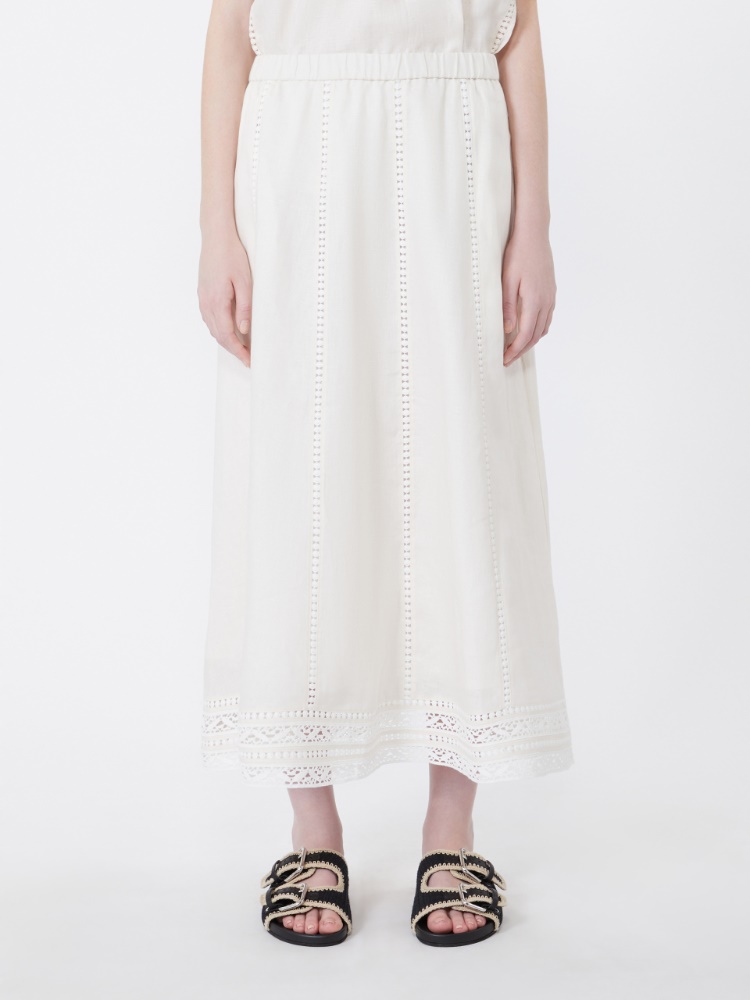 Linen skirt with à jour embroidery - ECRU - Max Mara - 2
