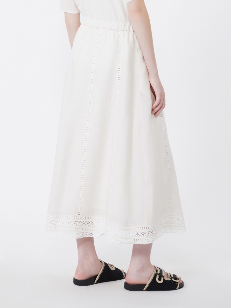 Linen skirt with à jour embroidery - ECRU - Max Mara - 3