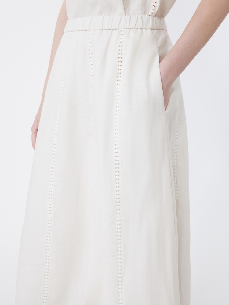 Linen skirt with à jour embroidery - ECRU - Max Mara - 4