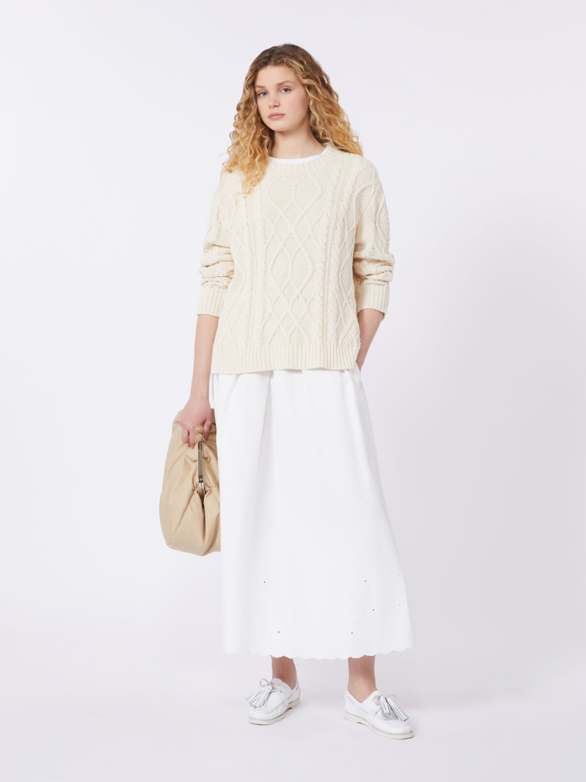 Cotton and linen canvas skirt + WHITE - Max Mara