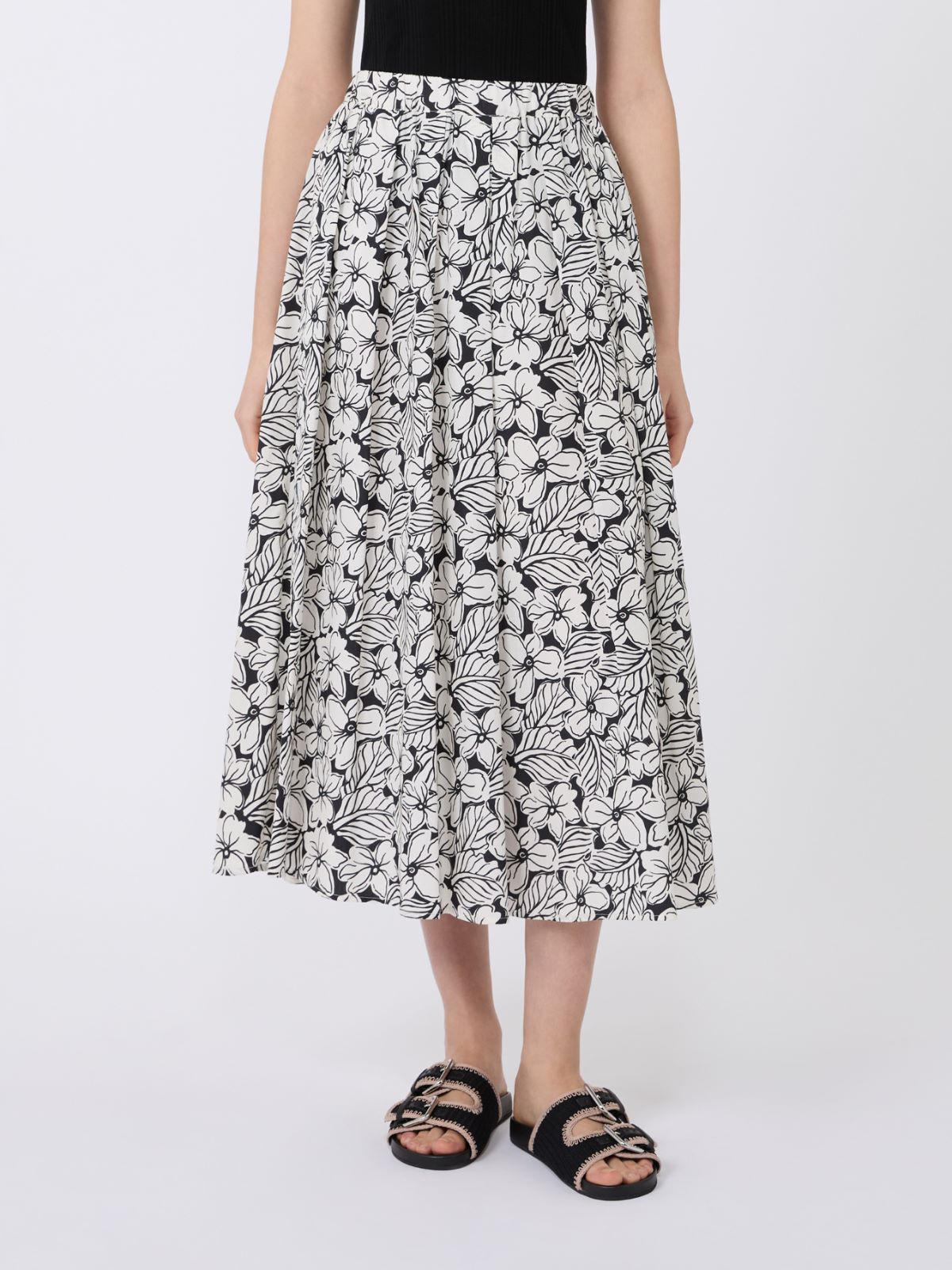 Printed poplin pleated skirt - BLACK - Max Mara - 2