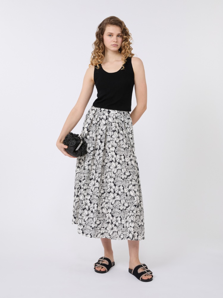 Printed poplin pleated skirt - BLACK - Max Mara - 1