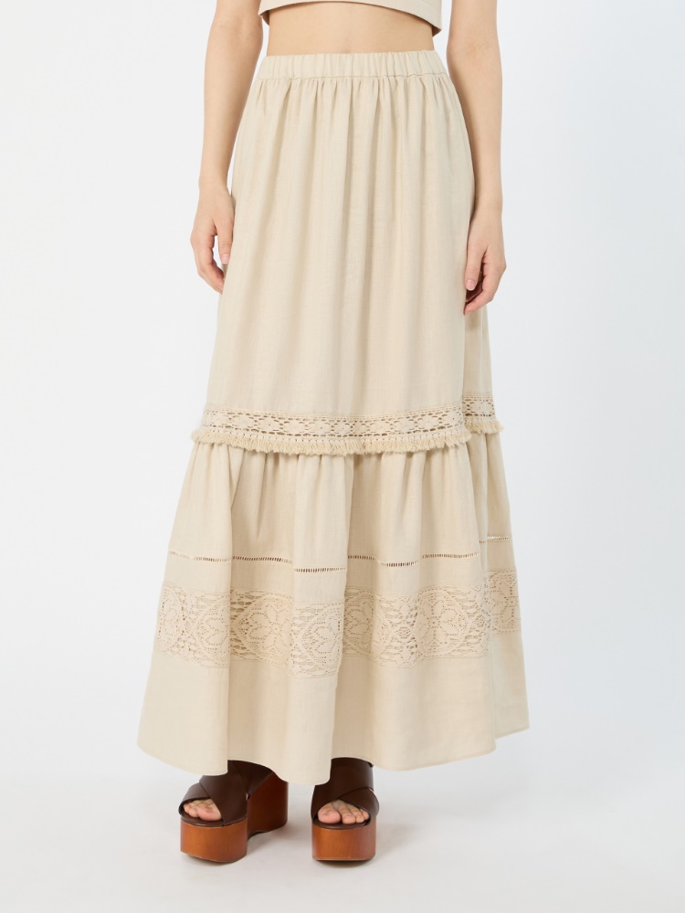 - Long linen fabric skirt - SAND - 2