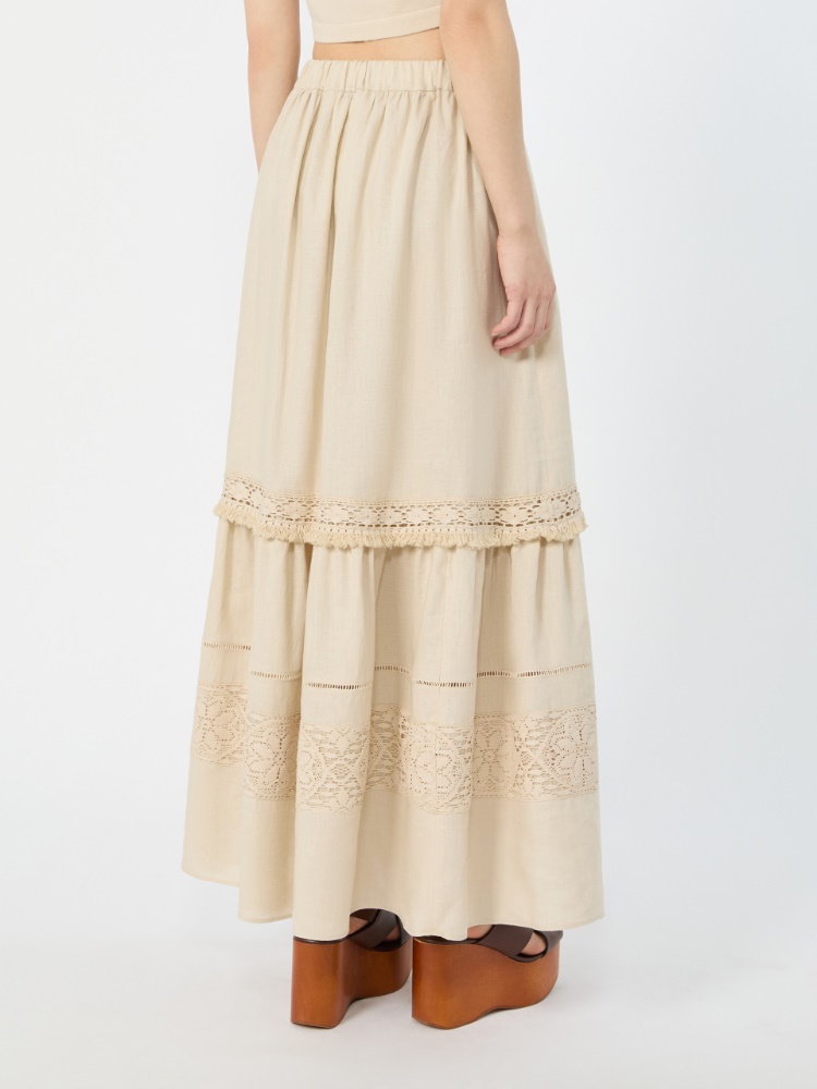 - Long linen fabric skirt - SAND - 3