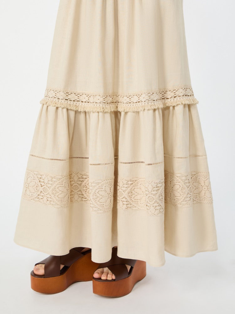 - Long linen fabric skirt - SAND - 4