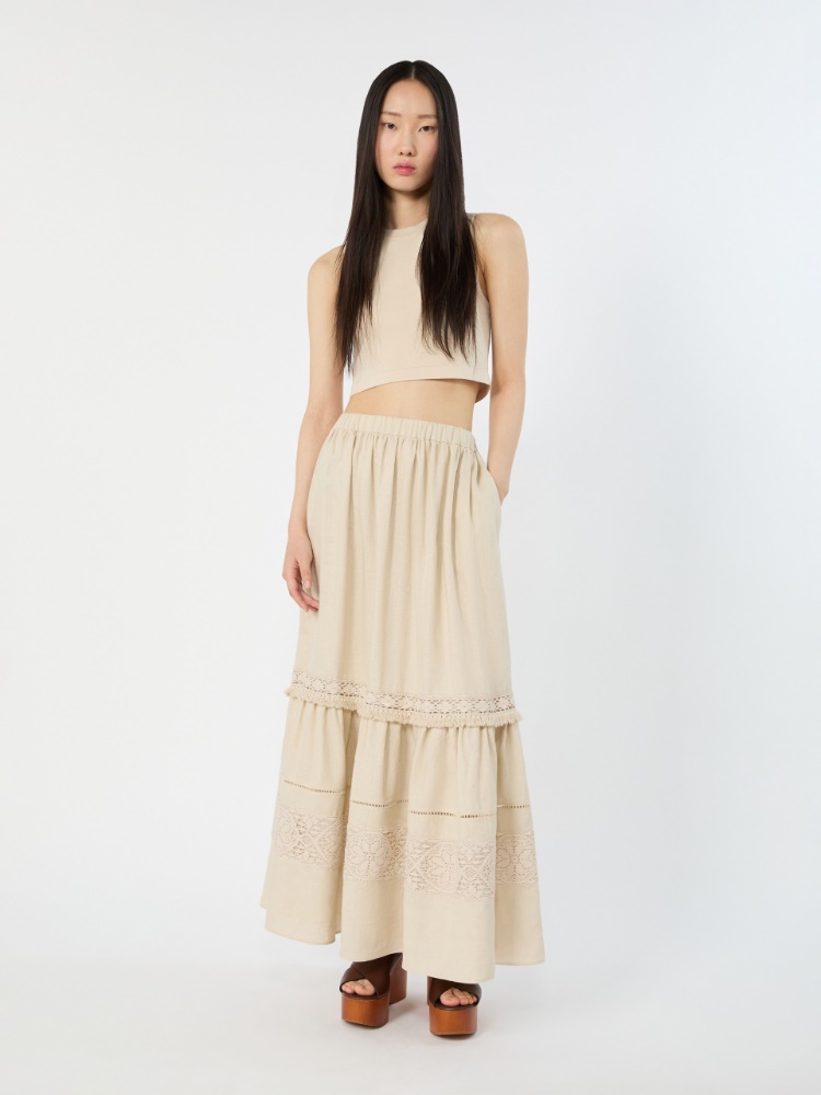 - Long linen fabric skirt - SAND - 1
