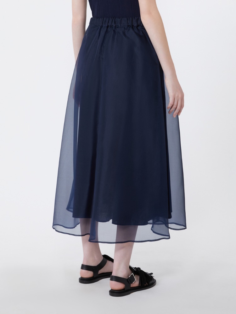 Pleated silk organza skirt - NAVY - 3