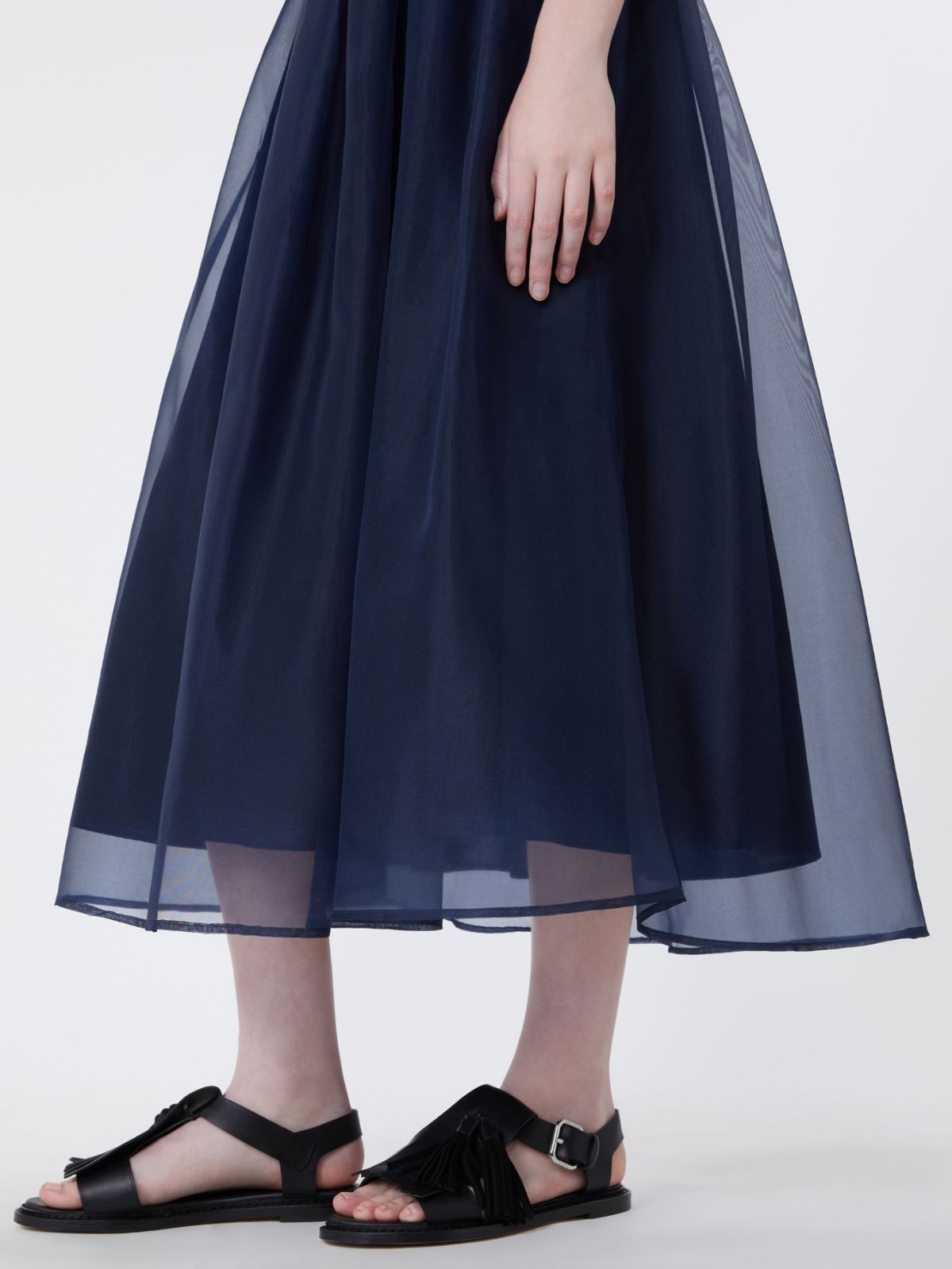 Pleated silk organza skirt - NAVY - 4