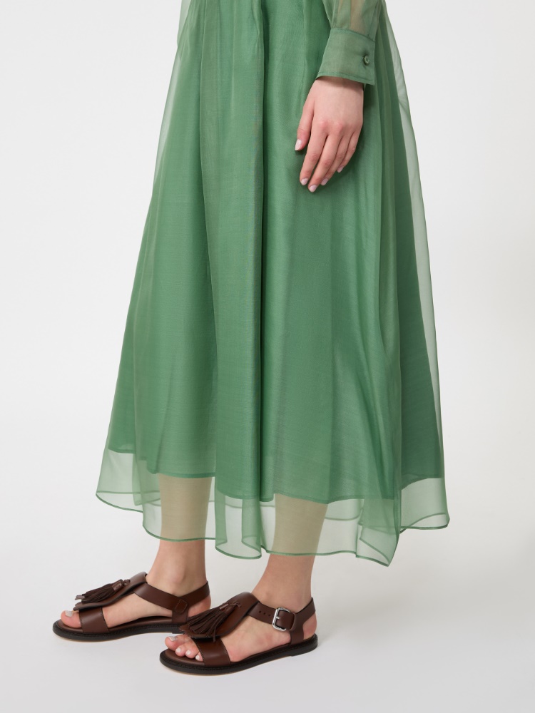 Pleated silk organza skirt - GREEN - 4