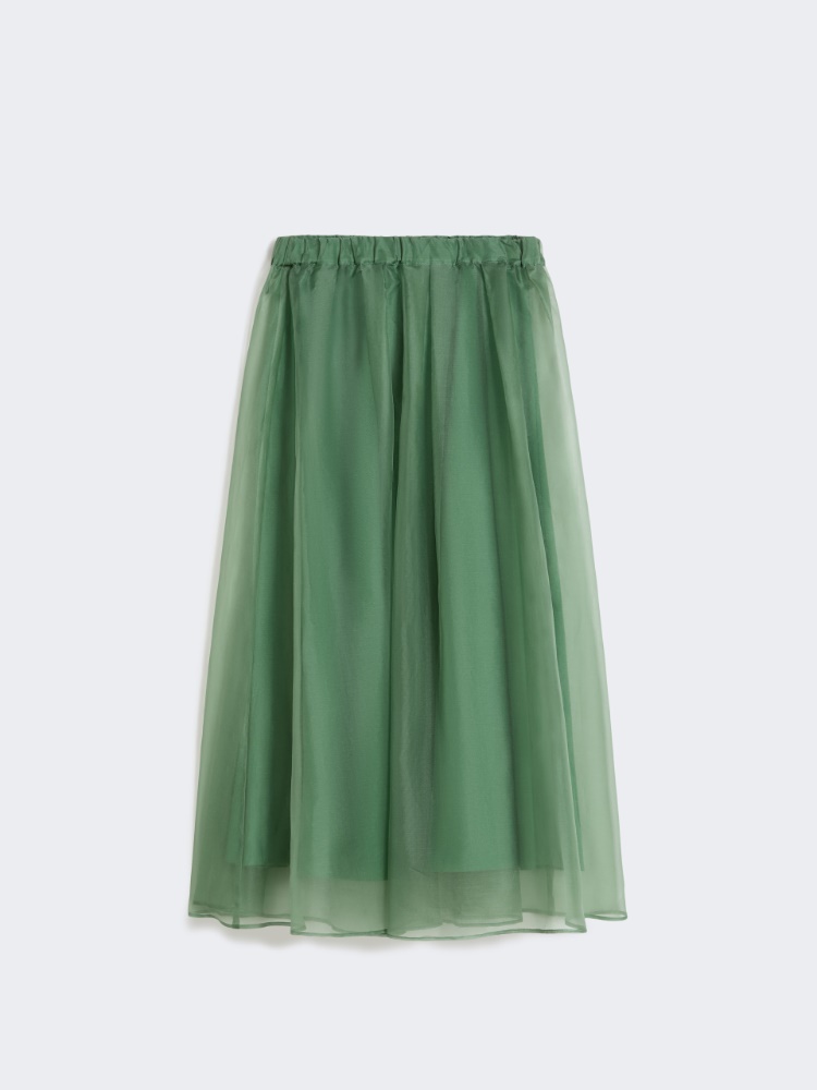 Pleated silk organza skirt - GREEN - 4