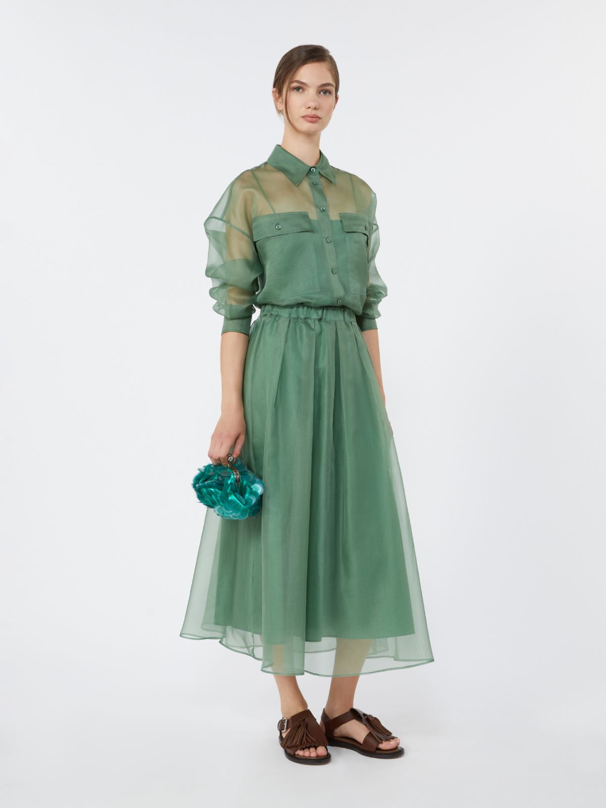 Pleated silk organza skirt + GREEN - Max Mara