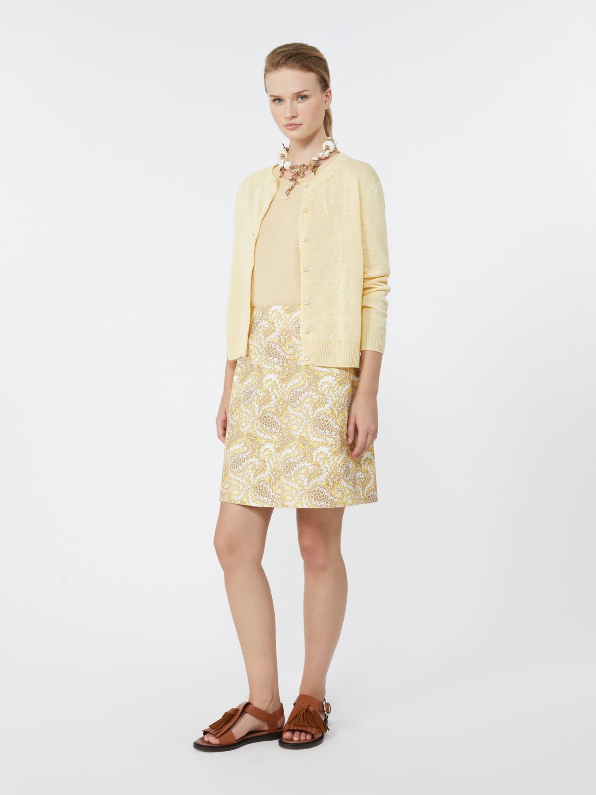 Falda corta de algodón elástico estampado - AMARILLO CLARO - Max Mara - 4